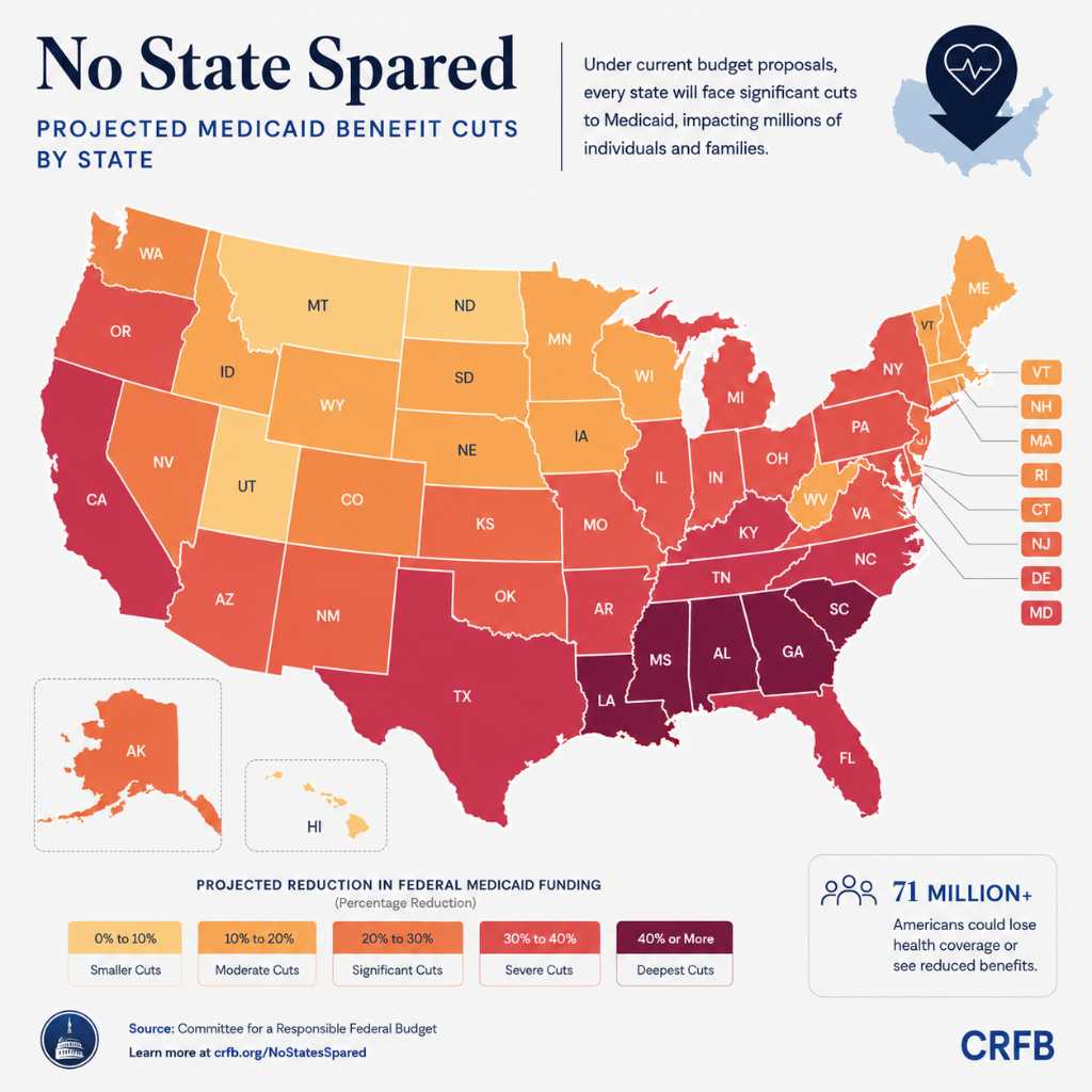 US map showing Social Security benefit cuts 2032 impact by state — CRFB data
