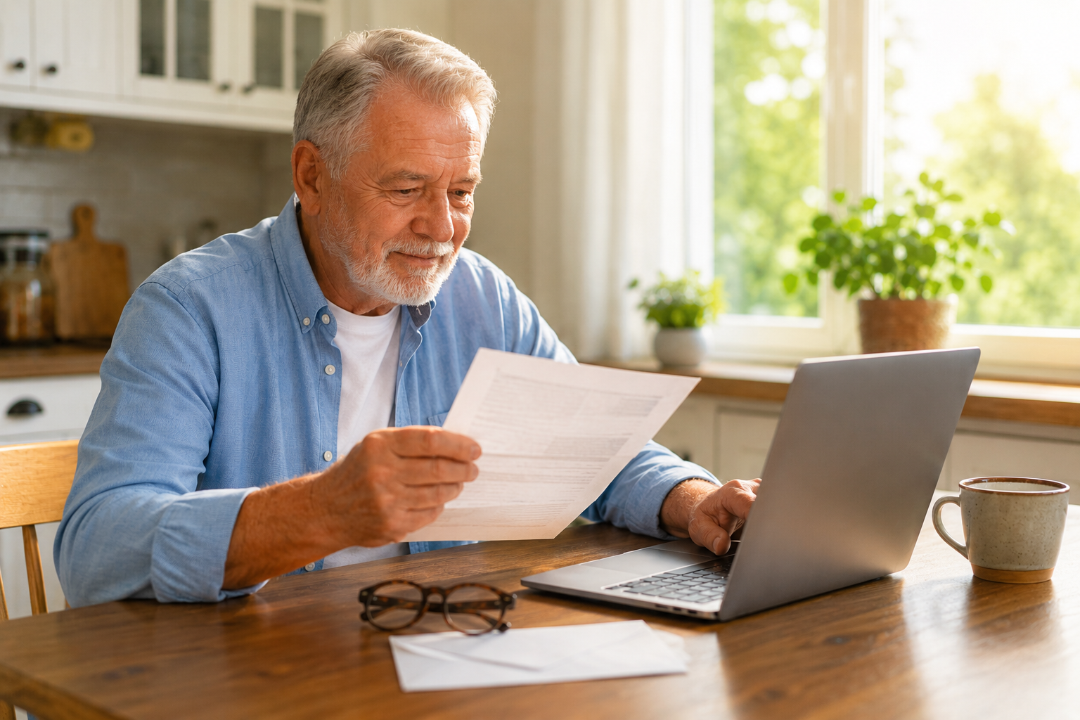 Senior reviewing Social Security Electronic Payments Mandate at home